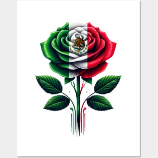 Mexico Flag Rose Mexican Independence Day Women Girls Kids Posters and Art